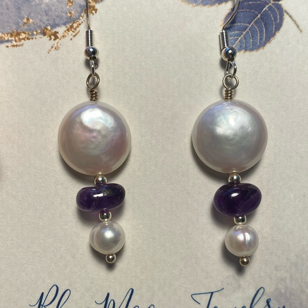 Elegant Pearl and Amethyst Drop Earrings